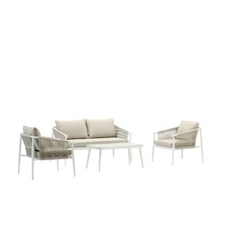 Kerama Set de jardin 4 plazas de aluminio blanco y cuerda