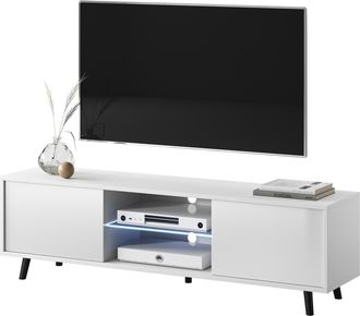 Selsey Selsey Lefyr - Mueble Tv - Blanco Mate / Blanco Brillo - 140 Cm - Iluminaci&oacute;n Led A Pilas - Moderno