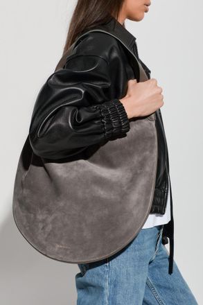 Victoria Beckham Suede Shoulder Bag Soft Pli&eacute;, Womens, Grey