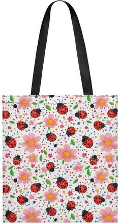 Generic Cute Ladybug Flowers Tote Bag for Women Men Shoulder Bags Purses Pouch Handbags