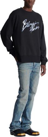 Balmain Printed cotton sweatshirt in Black at Nordstrom, Size Xx-Large