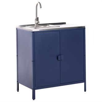 Beliani Cocina Exterior De Acero Con Fregadero Monomando 2 Puertas En Acero Inoxidable Azul Vilama