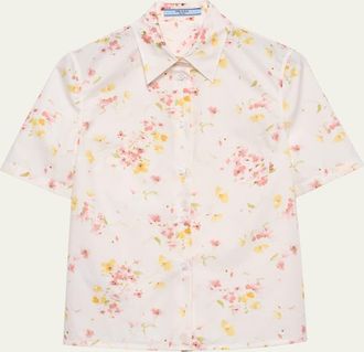 Prada Bouquet Poplin Short-Sleeve Button-Down Blouse