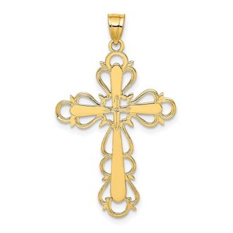 Diamond2Deal 14k Yellow Gold Polished Lace Trim Cross Charm
