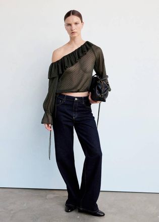 Mango Blusa plumeti con collo asimmetrico verde - Donna - XS - MANGO