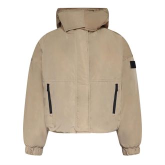 DKNY Womens Hooded Os Jacket in Beige - Size X-Large