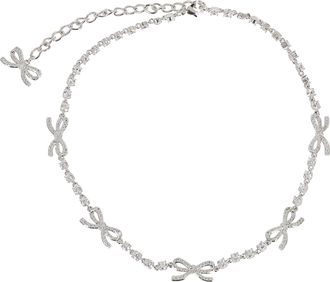 Self Portrait Silver Crystal Bow Hook-Closure Brass Necklace