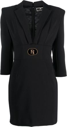 Elisabetta Franchi logo-plaque plunge minidress - women - Polyester/Elastane/Elastane/Polyester - 38 - Black