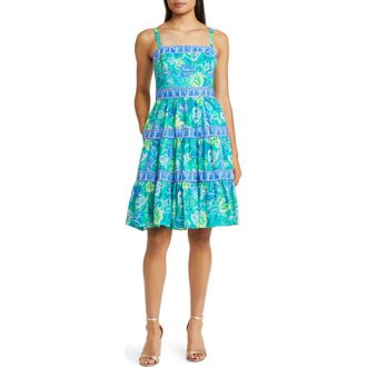 Lilly Pulitzer Casidee Floral Tiered Cotton Dress in Botanical Green In A Flutter at Nordstrom, Size 4