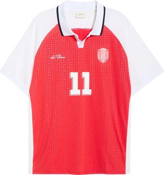Les Deux Denmark Johnny Collar Football Jersey in Ski Patrol Red at Nordstrom, Size Xx-Large