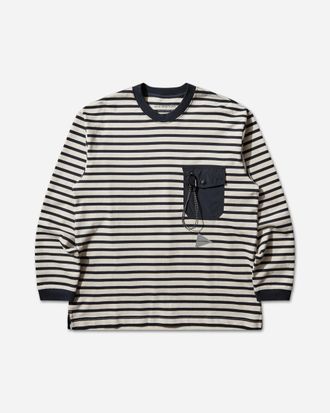 And Wander Men s Stripe Pocket Longsleeve T-Shirt Navy