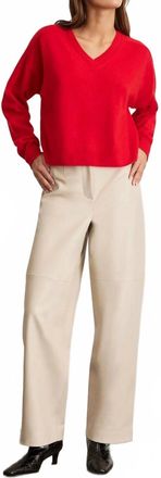 Tanya Taylor Audrey Cashmere V-Neck Sweater Top In Scarlet