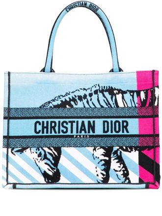 Dior 2022 Medium Embroidered Canvas Zebra D Jungle Pop Book tote bag - women - Canvas - One Size - Blue