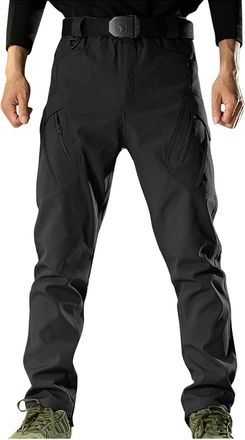 Generic Men Cargo Work Trousers with Zip Pockets Waterproof Combat Pants Solid Colour Regular Fit Workwear Heavy Duty Utility Tactical Bottoms Mens Hiking Tro