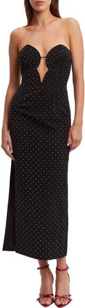 Bardot Eleni Studded Strapless Plunge Neck Midi Dress in Black at Nordstrom, Size 6