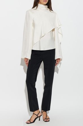 R&oacute;he Silk Top With Stand-up Collar, Womens, Cream