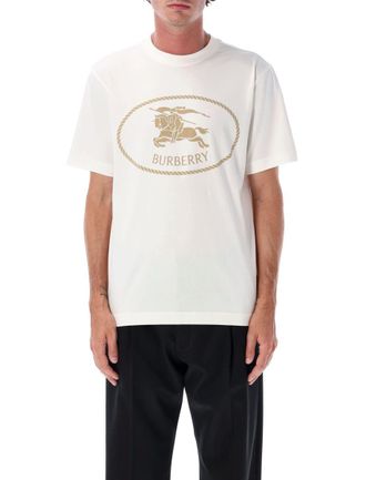 Burberry Chalk White Cotton Knight Stamp T-Shirt