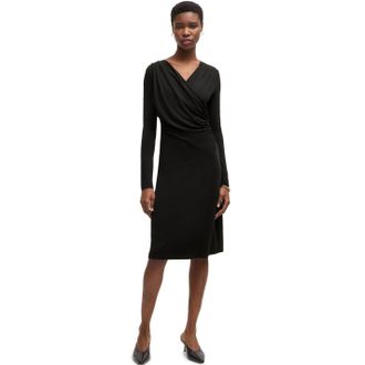 HUGO BOSS Dames Eular Surplice Lange Mouw Wrap Jurk (Zwart)