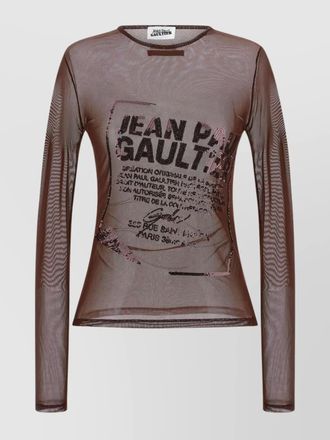 Jean Paul Gaultier graphic print sheer long sleeve top