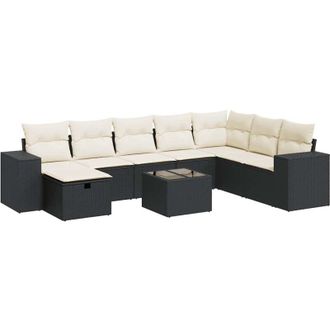 vidaXL Set De Sof&aacute;s De Jard&iacute;n Con Cojines 9 Pzas Rat&aacute;n Sint&eacute;tico Negro Vidaxl