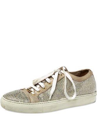 Le Silla crystal-embellished leather sneakers - Neutrals