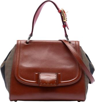 Fendi Pre-owned Fendi Leather and Pequin Canvas Silvana Satchel 8BN234-FKN 119-2461