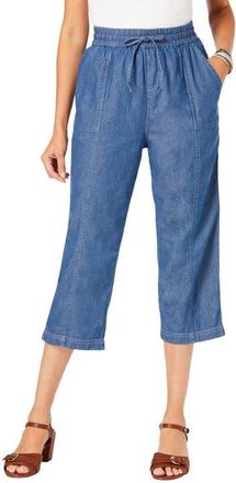 Roaman's Plus Size Chambray Wide Leg Capri Pant in Light Stonewash at Nordstrom, Size 28