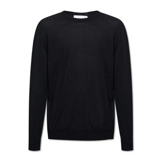 Jil Sander Round-neck Knitwear, male, Black, Size: XL Wool-knit Crew-neck Jumper