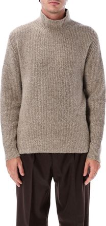 Roberto Collina Textured Knit Turtleneck Pullover with High Ribbed Collar