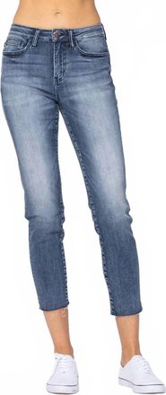 Judy Blue High Rise Raw Hem Relaxed Jean In Dark Denim