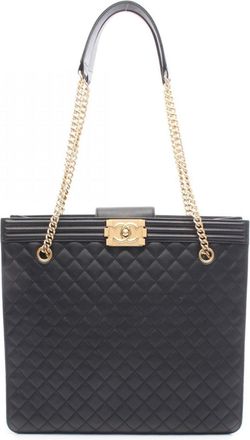 Chanel Black Leather Shopping Bag Tote Bag (Pre-Owned)