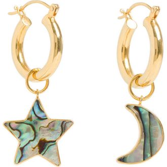 Freya Rose Mini Hoops with Paua Star and Moon in Gold at Nordstrom