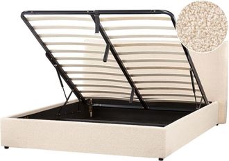 Beliani Beliani - Letto matrimoniale con contenitore in tessuto boucl&eacute; beige 160 x 200 cm Lavaur