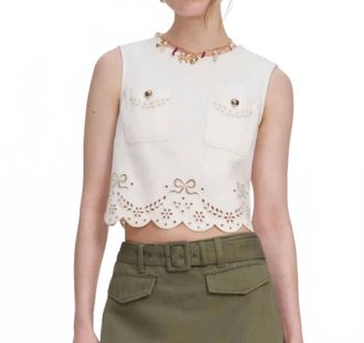 Self Portrait Broderie Denim Top In Ecru
