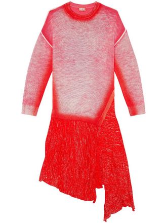 Diesel M-Kimolos gebreide midi-jurk met asymmetrische afwerking - Rood