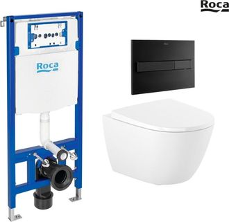 Roca Roca - Bastidor Duplo One Pack Cisterna Empotrada Y Pulsador Pl7 Negro Mate Con Inodoro Wc Suspendido Rim-ex Ona