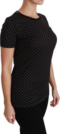 Dolce & Gabbana Womens Black Dotted Crewneck Cotton Top T-Shirt