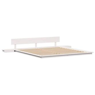 Berkfield Home Floor Bed Frame with Bedside Tables White 200x200cm Solid Wood | Size: 200x200 cm