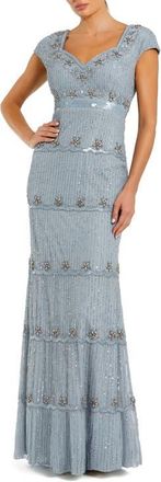 Mac Duggal Beaded Sweetheart Neck Sequin Cap Sleeve Gown in Powder Blue at Nordstrom, Size 16