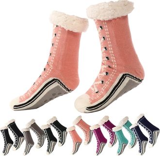 Generic Ultra-thick Cashmere Slipper Home Socks, Thick Warm Christmas Slipper Socks with Non Slip Grip, Cashmere Socks for Women (pink)