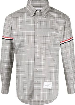 Thom Browne Casual Shirts, male, Gray, M, Grey Tattersall Check Cotton Shirt