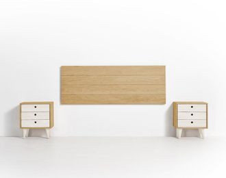 HOGAR 24 Cabecero acabado madera + 2 mesitas tres cajones cera/blanco