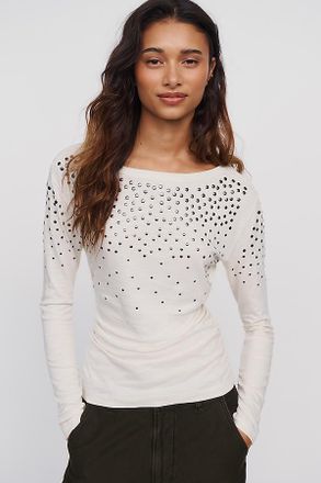 Pilcro Cotton Modal Studded Boatneck Top