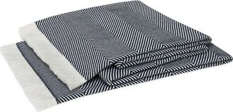 Matouk Leo Fringed Throw Blanket in Navy at Nordstrom