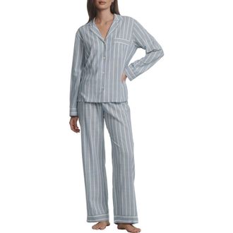 Eberjey Nautico Stripe Long Sleeve Top & Pants Pajamas in Classic Stripe Slate Blue/ivor at Nordstrom, Size X-Large