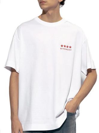 Givenchy Mens 4-Star Printed Logo T-Shirt in White Cotton - Size X-Large