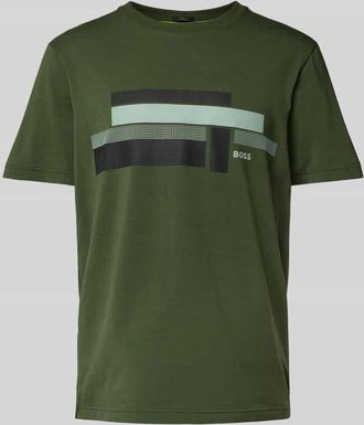 HUGO BOSS T-Shirt mit Label-Print in Dunkelgruen, Größe XXXL