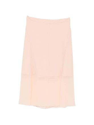 MUGLER Pink Sheer Panelling Flared Midi Skirt