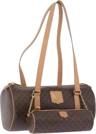 Celine Pre-owned Vintage Macadam Canvas Handtas - Dames - Vintage Handtas - Bruin - ONE Size - Leer - Vintage