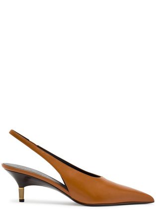 Khaite Bella 55 18kt Gold-plated Leather Slingback Pumps - Brown